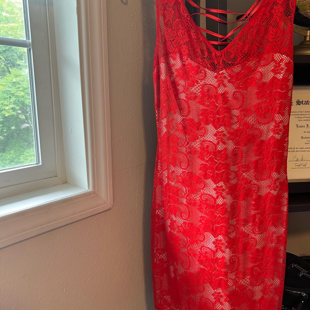 Sexy red lace dress.